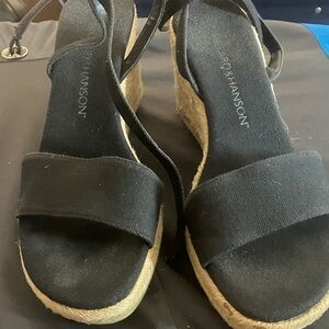 Black Espadrille Wedge Sandals by Hillard and Hanson 6 1/2